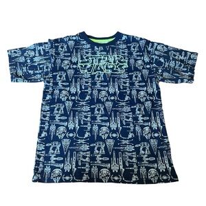 STAR WARS Kids Boys 2XL 18 Short Sleeve Blue‎ Green Shirt Yoda Droid Jedi Galaxy